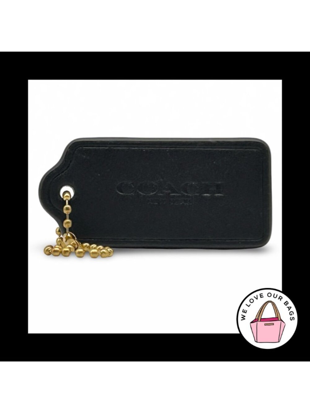 2.25" COACH NEW YORK Black Smooth Leather Brass Fob Bag Charm Keychain Hang Tag - Picture 4 of 4